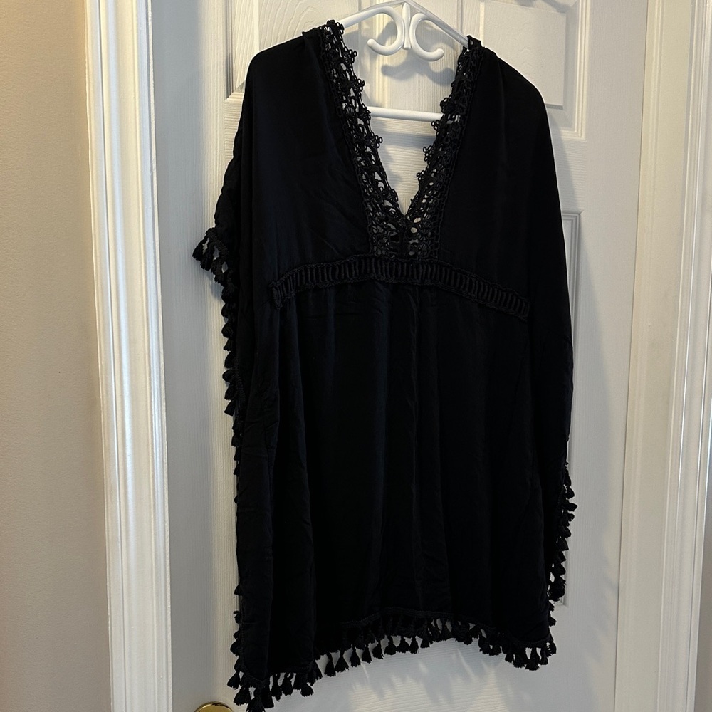 BLUE ISLAND Y2K Beach Cover-Up Black Crochet V-Neck Super Flattering Feminine S - Picture 3 of 9